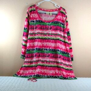 Caribbean Joe 3X Multi Color Cropped Sleeves Tie At Bottom. Boho. Rose  Garden.